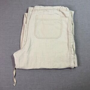 Max Studio Linen Pants Womens Medium Beige Wide Leg Drawstring 100% Linen EUC